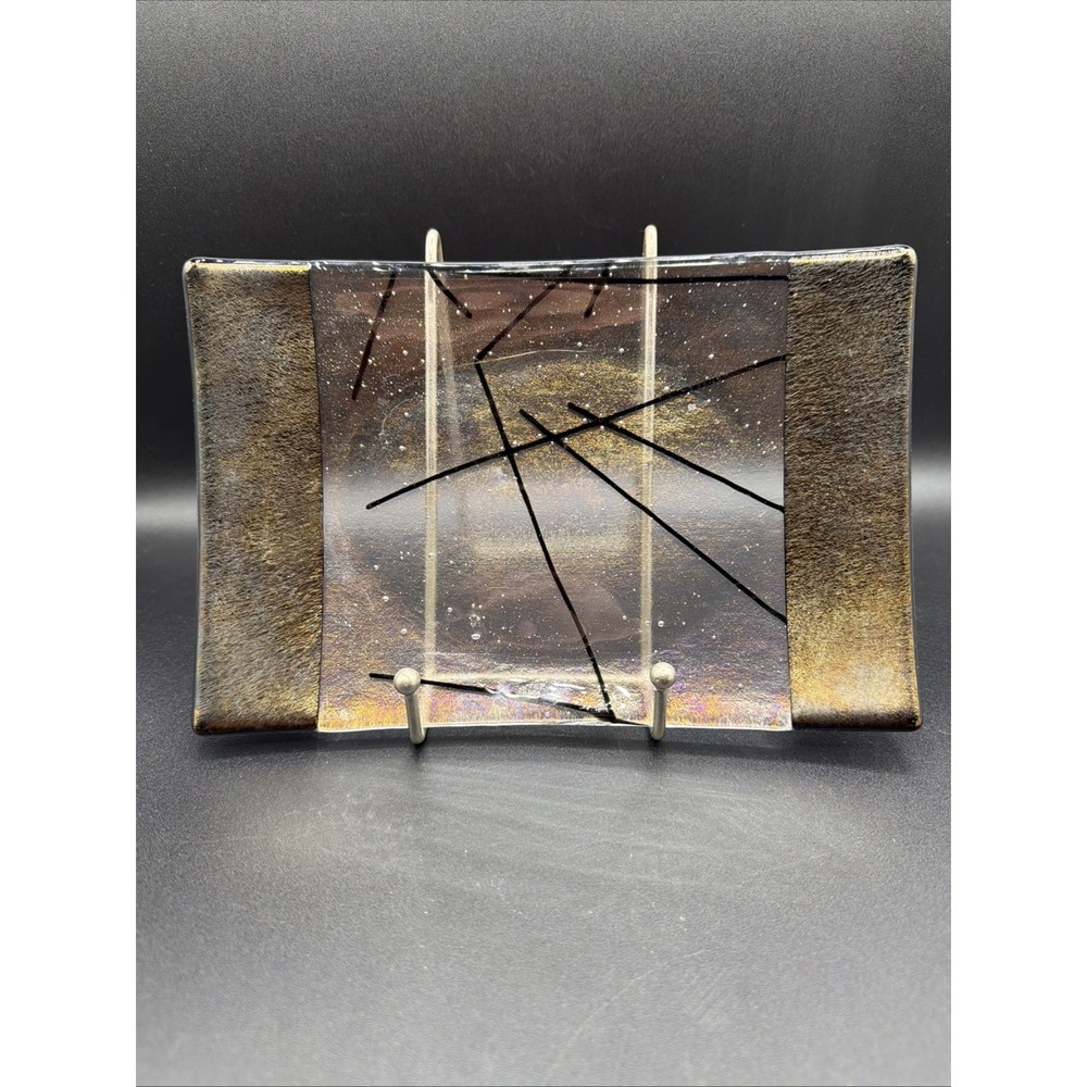Kurt McVay Fine Art Glass Dish Decorative Jewelry Tray Vanity Vintage Iridescent